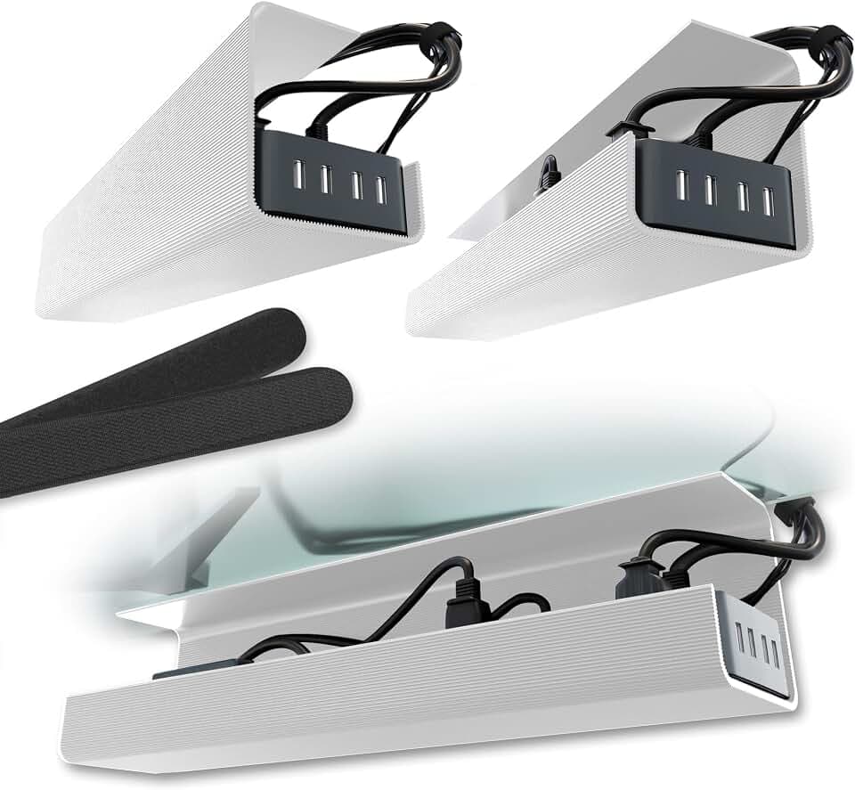 Scanfield Under Desk Cable Management Tray, No-Screw, 17-Inch, 2-Pack White