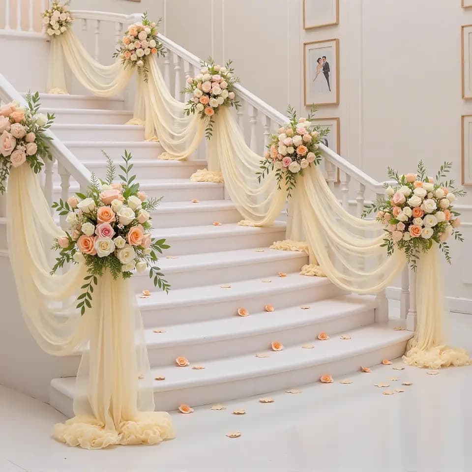 2.5ftx19ft Champagne Ceiling Drapes for Wedding 4 Panels Tent Drapes Ceiling Drapery Chiffon Tulle Curtains Backdrop Arch Draping Curtains for Party Ceremony Birthday Baby Shower Stage Decoration