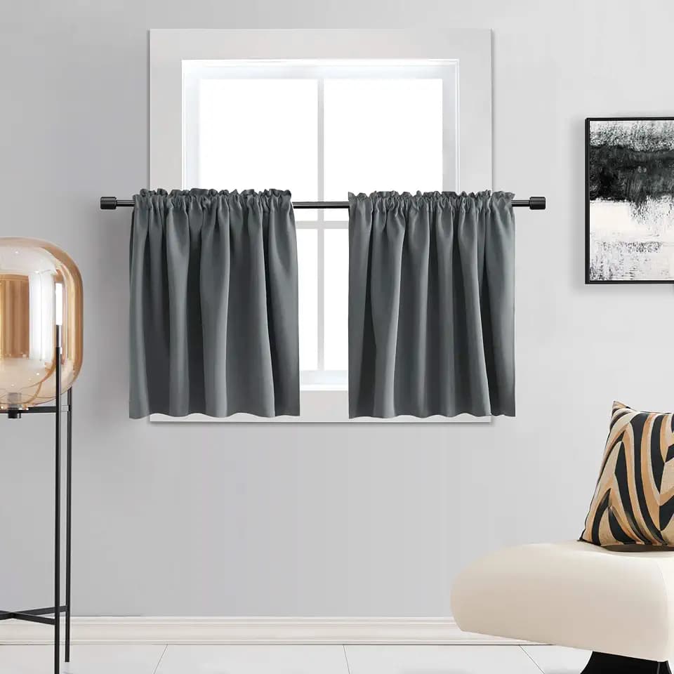 DONREN 20 Inch Length Curtains Vlances- 2 Panels Blackout Thermal Insulating Small Curtain Tiers for Bathroom Rod Pocket Top (Medium Grey,24 Wide by 20 Inches Long)