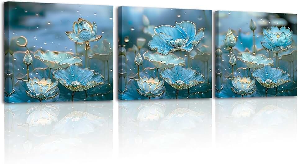Piy Painting - Bilder einer blauen Seerose stehen für Reinheit, Leinwand Drucken, Wandbilder Foto Leinwand Malerei, Umrahmt Kunstdrucke für Wohnzimmer 3x 30x30cm