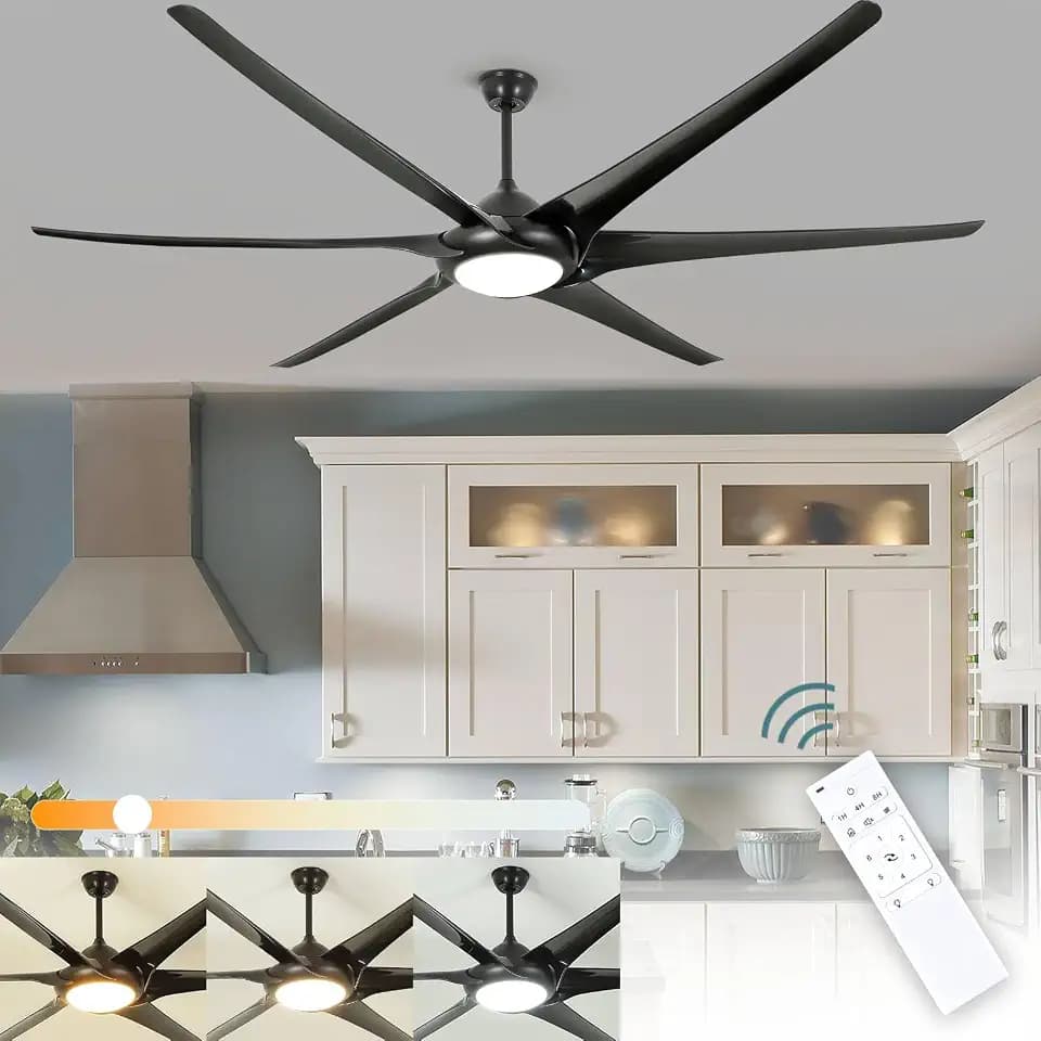 Depuley 100" Ceiling Fans with Lights and Remote, Large Black Ceiling Fan with Light LED, Modern Reversible Ceiling Fan with 6-Speed for Office & Covered Outdoor, Color Changeable 3000K-6000K, Timer