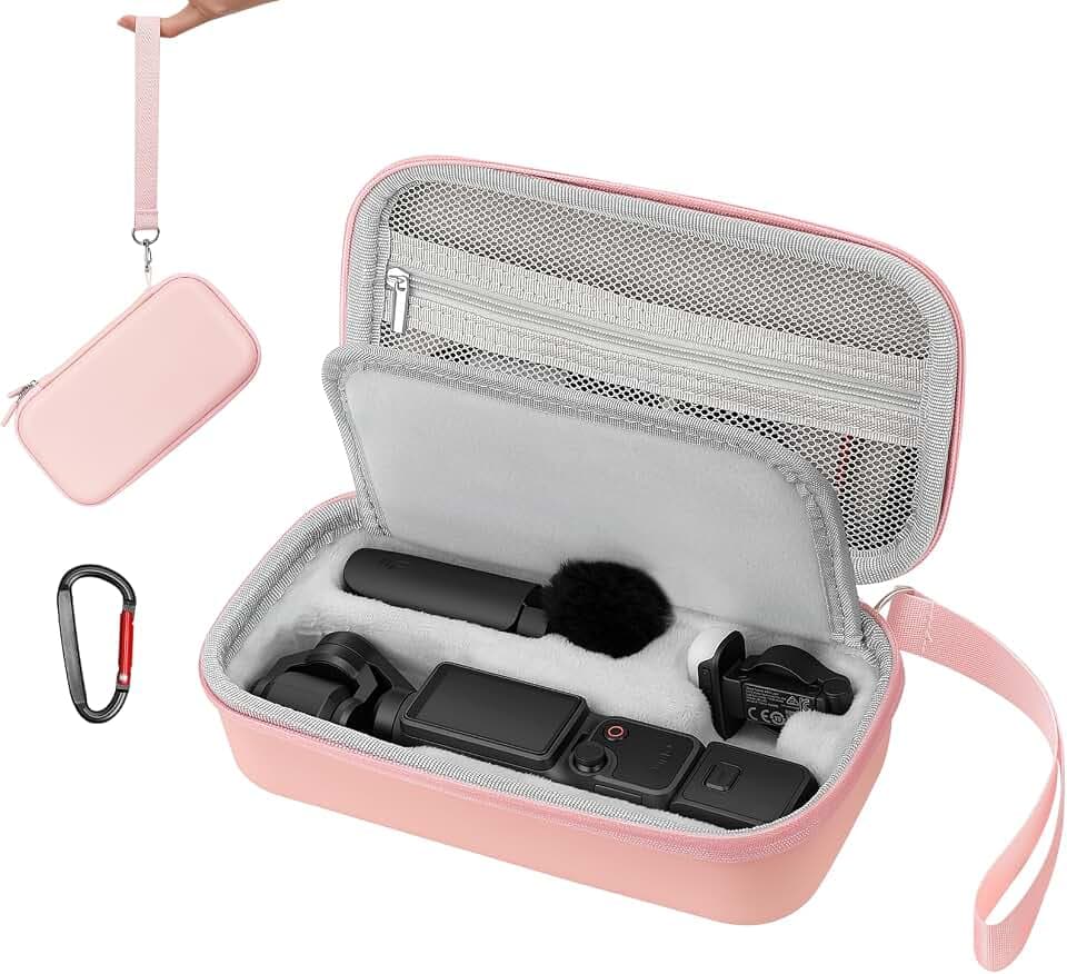 AMAZEAR Portable Carry Case for DJI OSMO Pocket 4 / Xtra Muse, Pocket4 Accessories Hard Shell Bag for Protection, Storage, Organizer, with Shoulder Strap, Pink