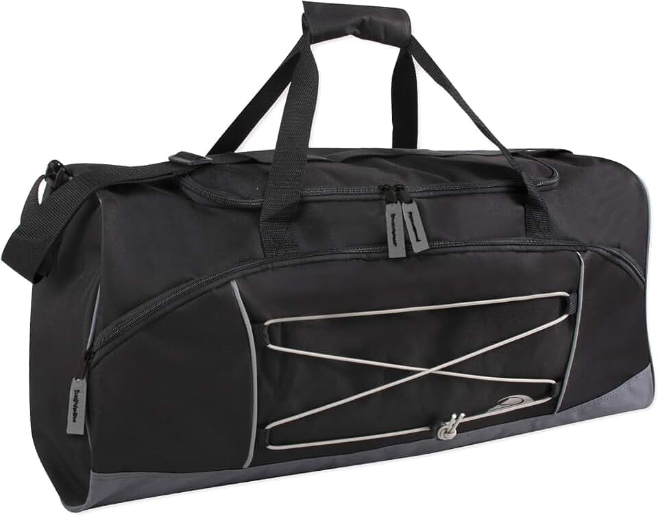60 Liter, 26 Inch Duffle Bag – Heavy Duty Extra Large Sports Gym Equipment Travel Duffel Bag for Men and Women (Black)