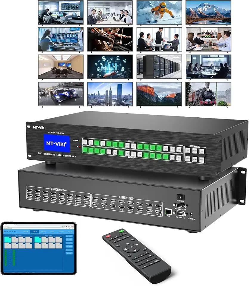 MT-VIKI Upgraded 4K HDMI Matrix Switch 16x16 w/Web GUI,Built-in US ADI Chip