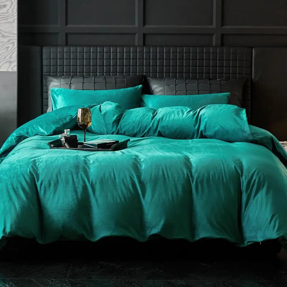 WARMDERN Teal Blue Flannel Velvet Duvet Cover Queen Size, 3-Piece