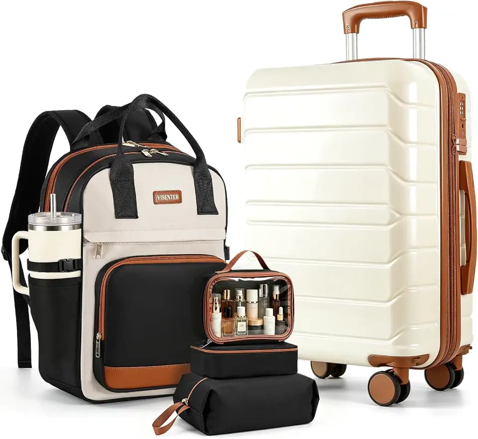 Luggage Set 2 Piece and 3 Small Bags, 20 Inch Carry On Suitcase