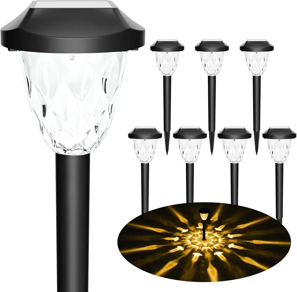 GIGALUMI Warm Outdoor Solar Garden Path Lights, Waterproof 8PK