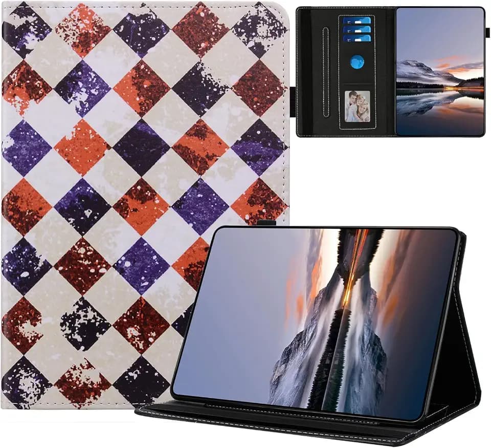 Hülle für Samsung Galaxy Tab A9 Plus Schutzhülle PU Leder Bemaltes Muster Flip mit Kartenschlitz Ständer für Samsung Galaxy Tab A9 Plus 11" (SM-X210/X215/X216B) Hülle,Zweifarbige Diamantform