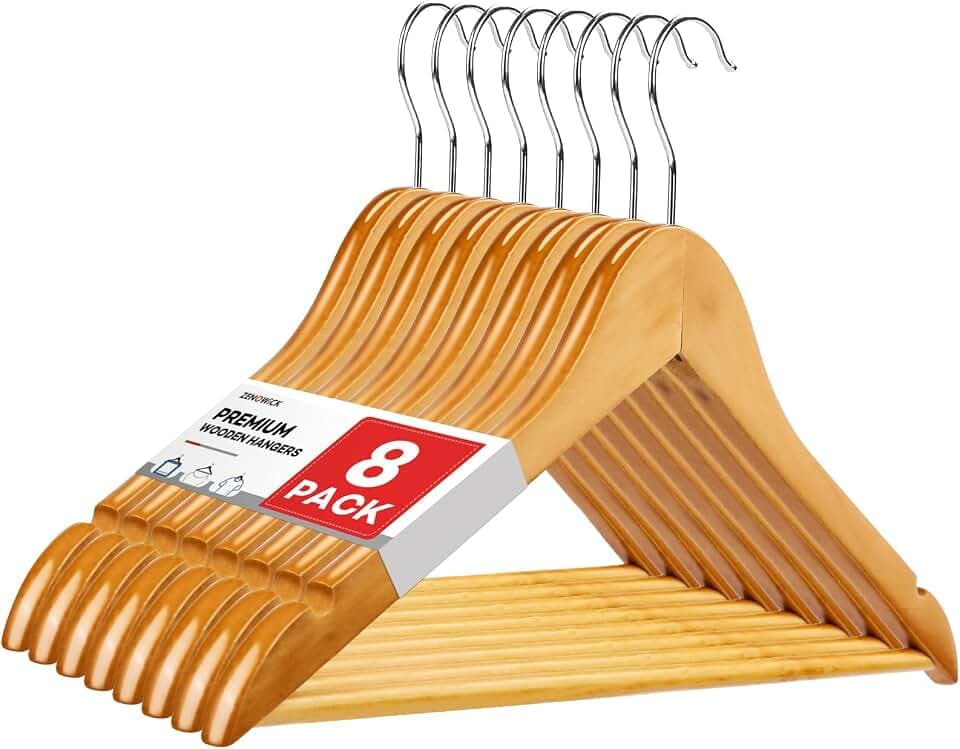 ZENOWICK Wooden Hangers 8 Pack, Heavy Duty Wood Hangers for Coats