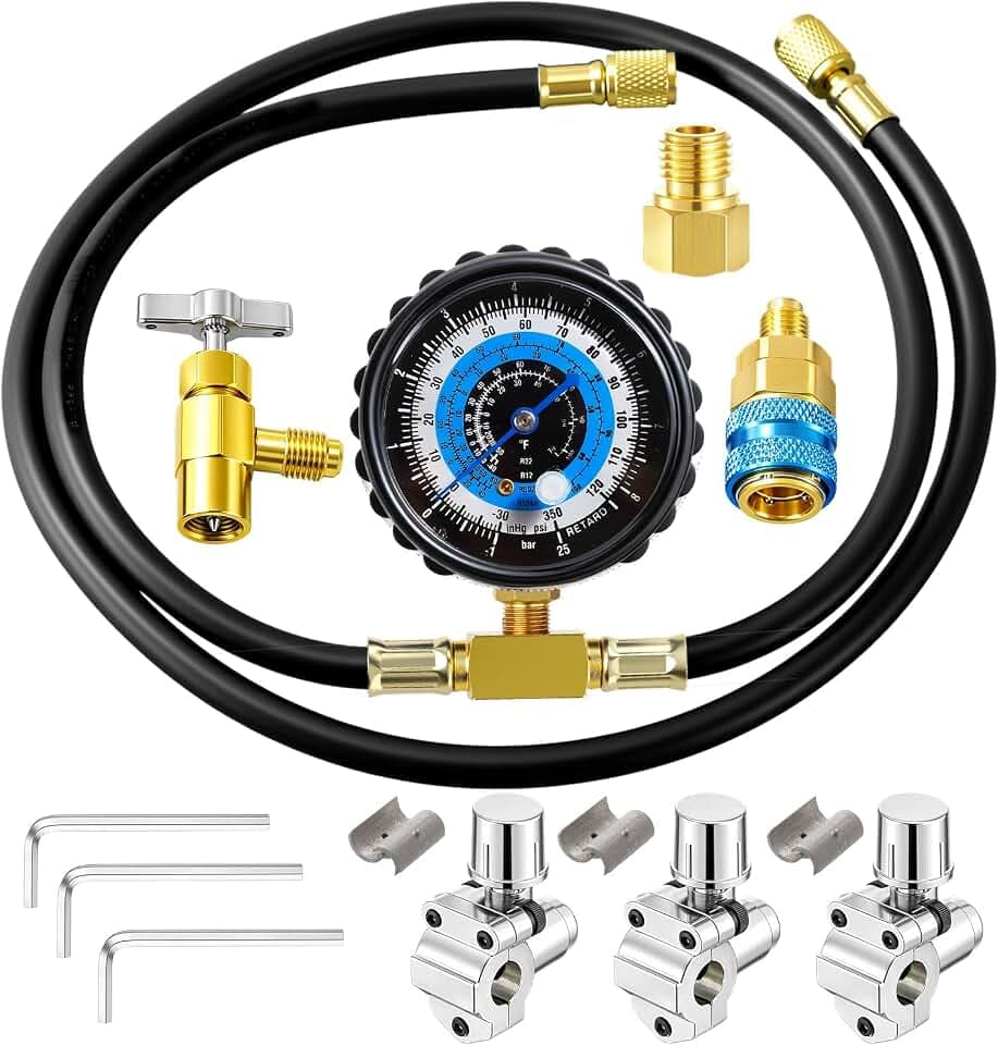 Mudder R134a Recharge Hose Kit with Gauge, 59 in Hose,Black,Tire