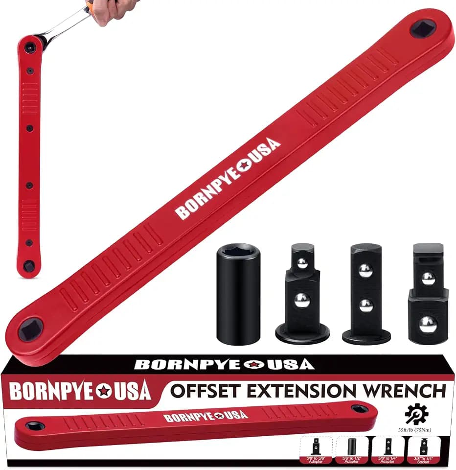 Offset Extension Wrench Set, Impact Ready Socket Wrench Extender Tool with Versatile 1/4", 3/8", and 1/2" Square Drive Adapters (Red)