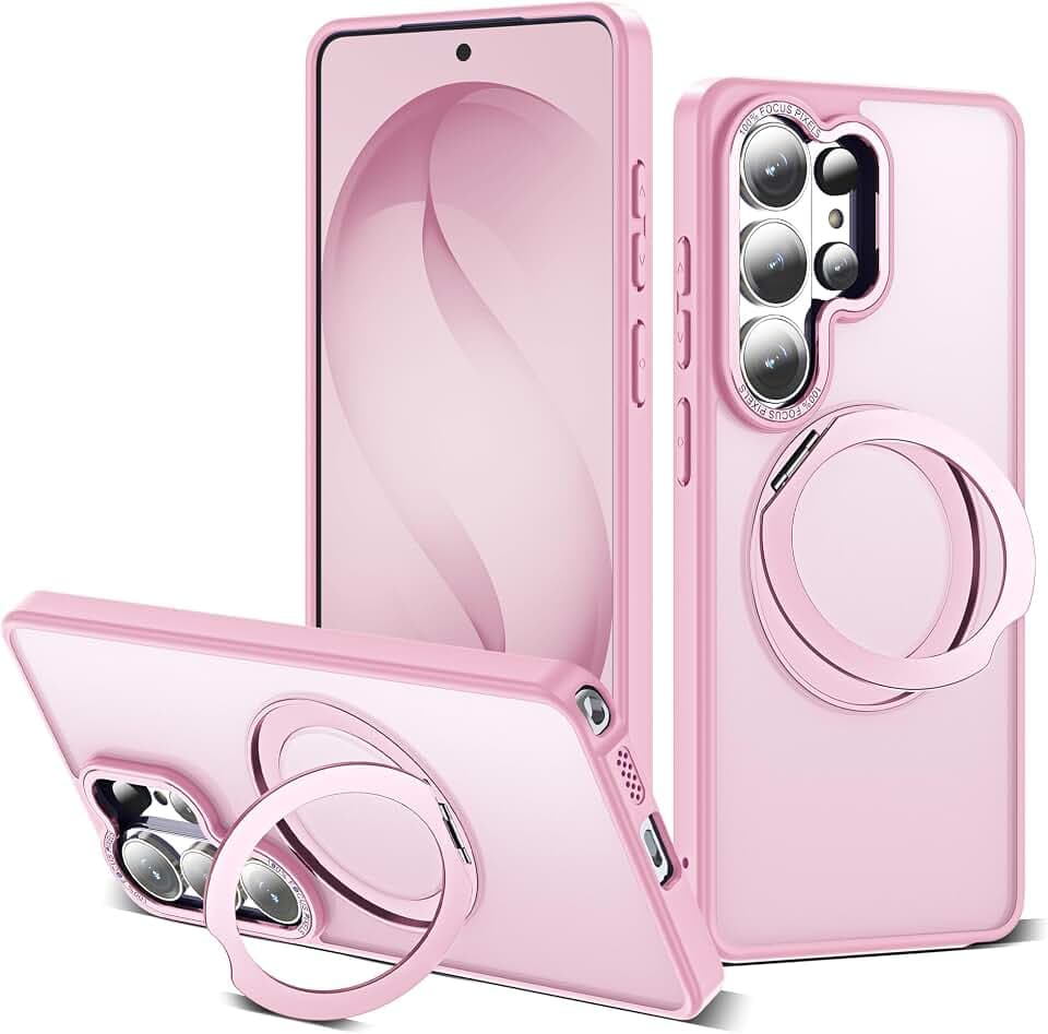 for Samsung Galaxy S26 Ultra Case with 360° Spin Stand,Pink