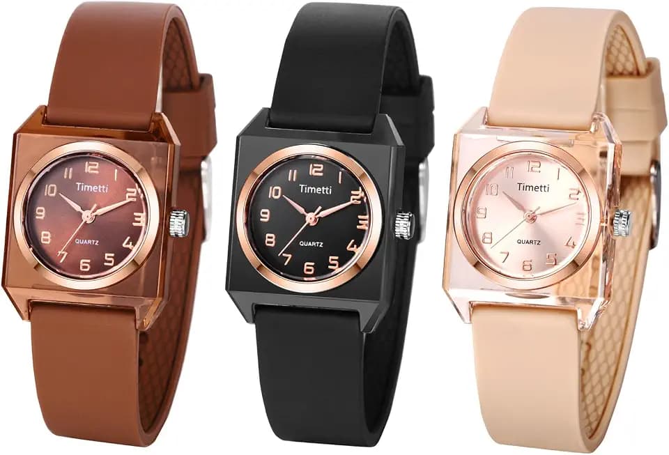 JewelryWe Damenuhr Silikon Quadratische Uhren Kalender Analog Quarz Armbanduhr Damen Herren Silikonarmband Sport Uhr mit Rechteckigem Gehäuse und großen arabischen Zahlen