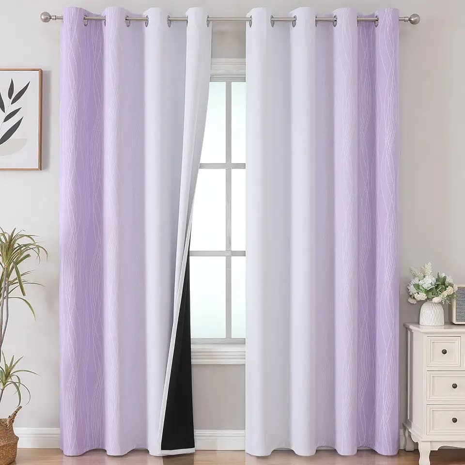 Lilac and Greyish White Ombre Blackout Curtains Living Room 84 Inches Long