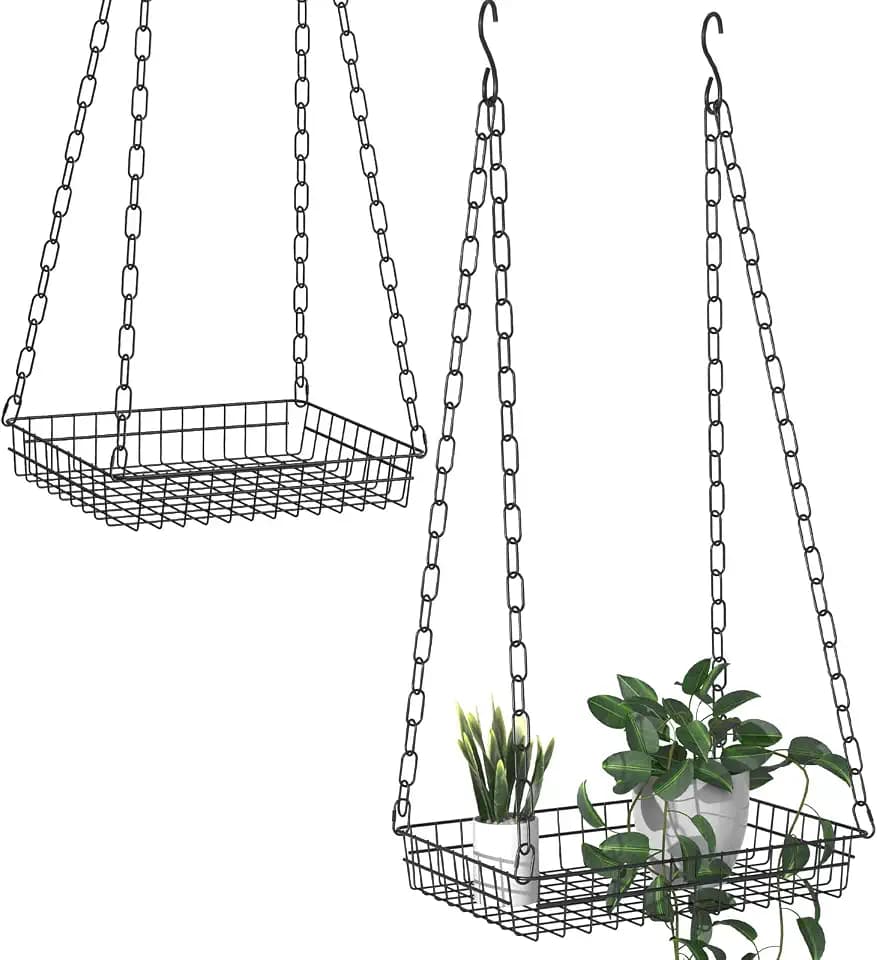Plant Hanger Indoor 2 Pack, 17" Large Metal Hanging Planters, Indoor Plants Load 50LB Hanging Plant Shelf for Window Wall Ceiling Home Decor
