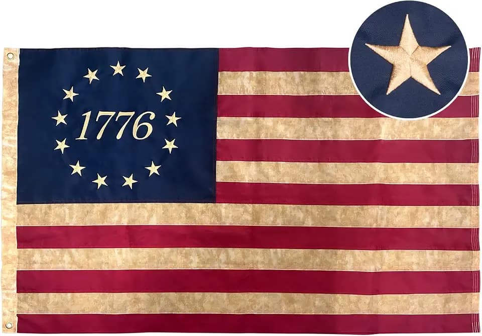 AMZFLAG Tea Stained 1776 Betsy Ross Flag 3x5 ft, Embroidered Vintage 1776 Betsy Ross Flags for 250th Anniversary Outside, Heavy Duty Founding Fathers Bennington Revolution American Flag 4th of July