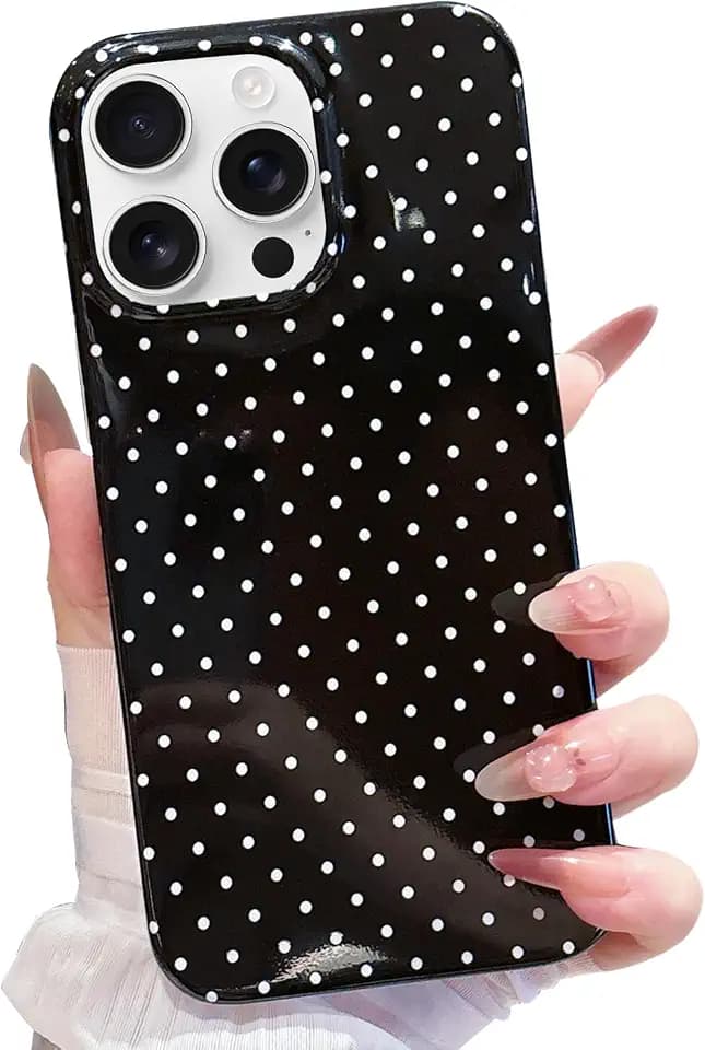 for iPhone 15 Pro Max Case Polka Dot Phone Cases Aesthetic Girly Women Trendy Chic Soft Silicone Shockproof Protective Slim Cover for iPhone 15 Pro Max White Black
