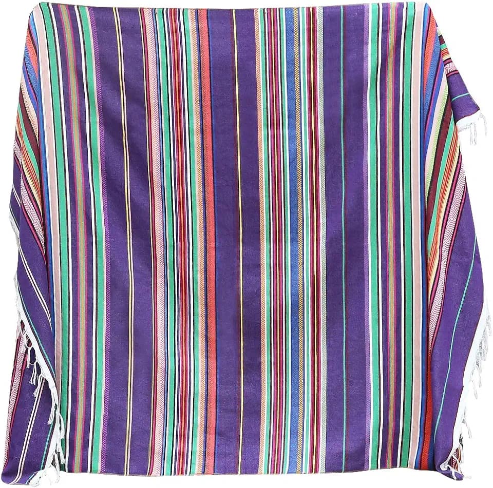 Eccbox Large Mexican Serape Blanket with Assorted Bright Colors - Mexican Tablecloth for Wedding Party Decorations (Jacquard Purple)