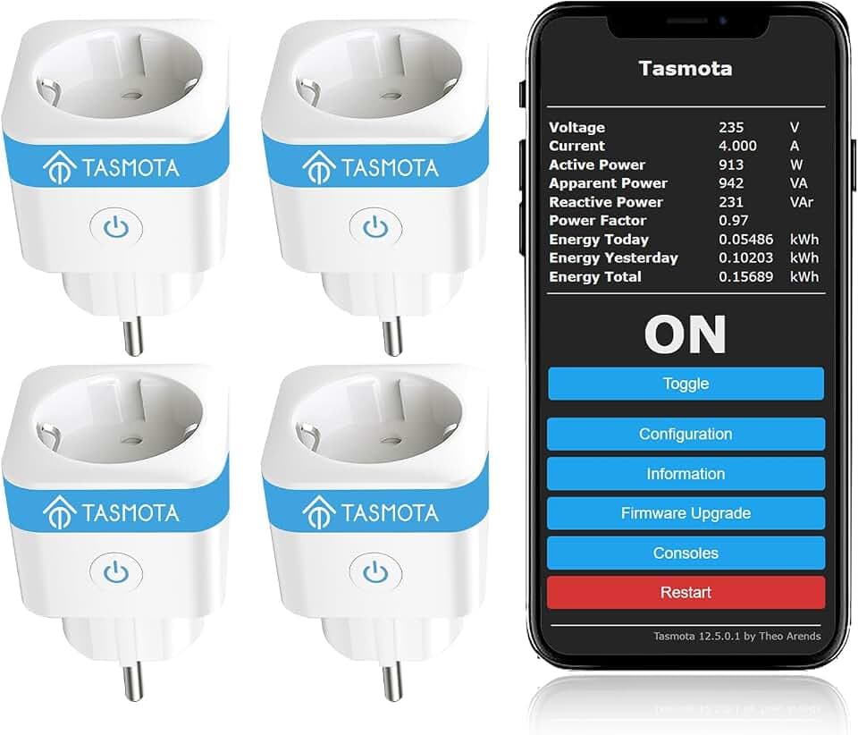 Eightree Tasmota WLAN Steckdose mit Stromzähler, für Home Assistant, 4er