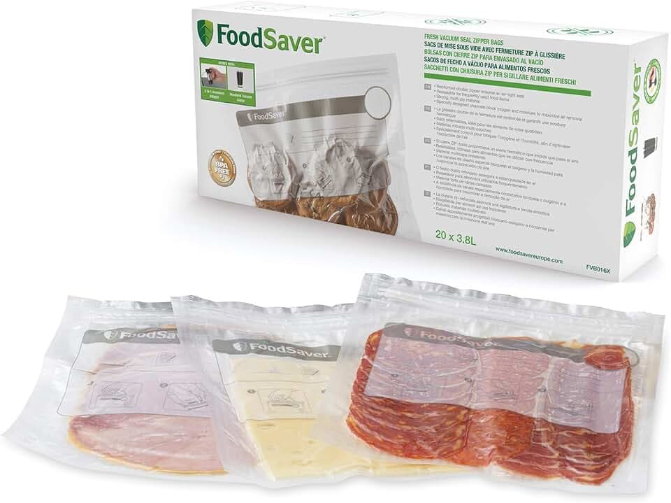 FoodSaver Wiederverwendbare Vakuum-Reißverschlussbeutel | 3,8 Liter | Für FoodSaver Vakuumiergeräte | BPA-frei | 20 Stück