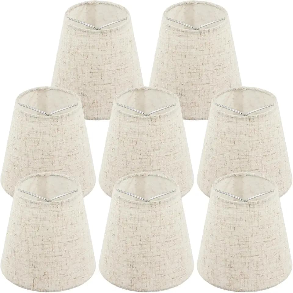 Set of 8 Chandelier Lamp Shades 5 Inch, Mini Barrel Lampshades Clip On for Table Lamp Wall Lamp Replacement, Natural Linen Mini Lamp Shade, 3.5x5x5.5in (Top Height Bottom)