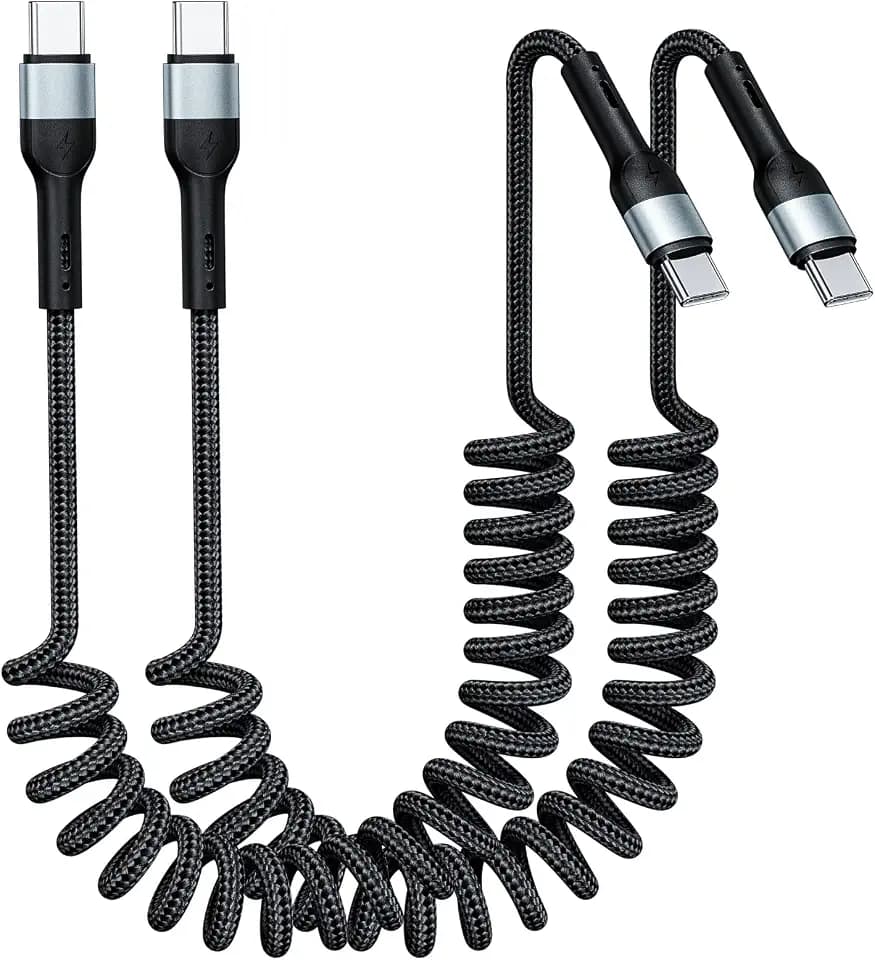 USB C Cable 3ft 2Pack Coiled USB C to C Fast Charging Cable Nylon Braided