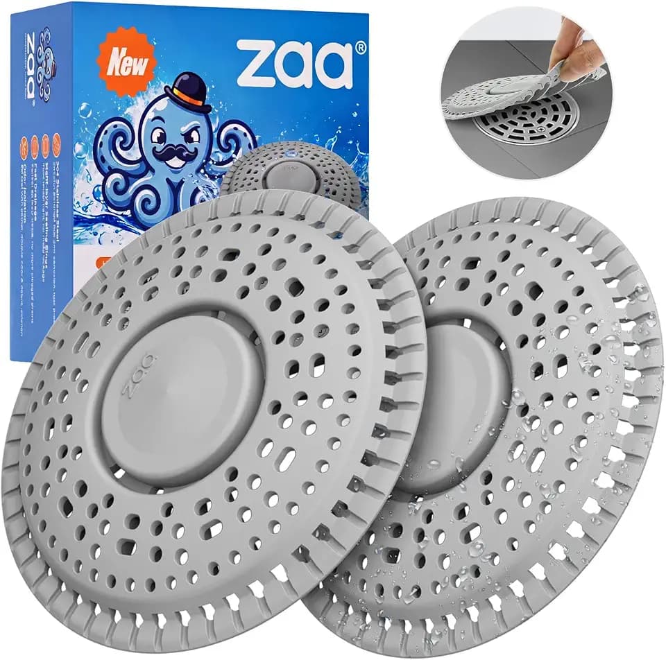 Zaa Shower Drain Hair Catcher Silicone Flat Floor Strainer Protector, 2 Pack Gray Weighted Flat Shower Drain Protectors, Traps Hair Before Clogs, Easy to Clean in Seconds