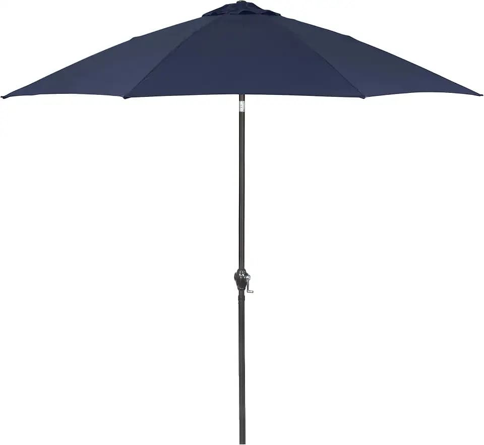 Sunline 9 ft Patio Umbrella with Crank & Push Button Tilt, Outdoor Market Umbrella with UV Protection & Wind Vent and Fiberglass Ribs, Metal Frame for Deck, Pool & Table, Navy Blue