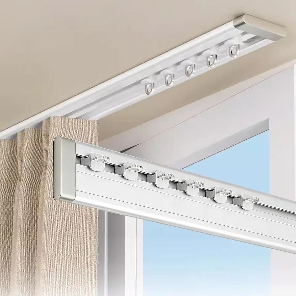 Ultra-thin Curtain Track, Aluminum Ceiling Curtain Rail System No Drill Self Adhesive Curtain Tracks Wall Mount, Silent Sliding Rail for Windows Easy Installation with Screws 5.9ft (1.8m)