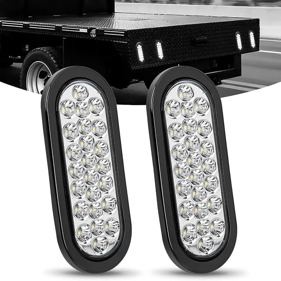 Nilight 6" Oval Trailer Tail Light 2PCS White 24LED Reverse Lights