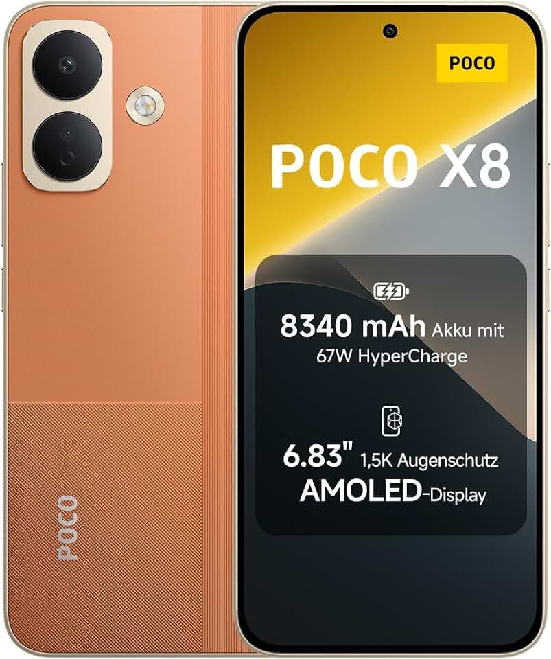 Xiaomi Poco X8, Smartphone 8+256 GB, Orange, 8340mAh Akku, 67W Laden