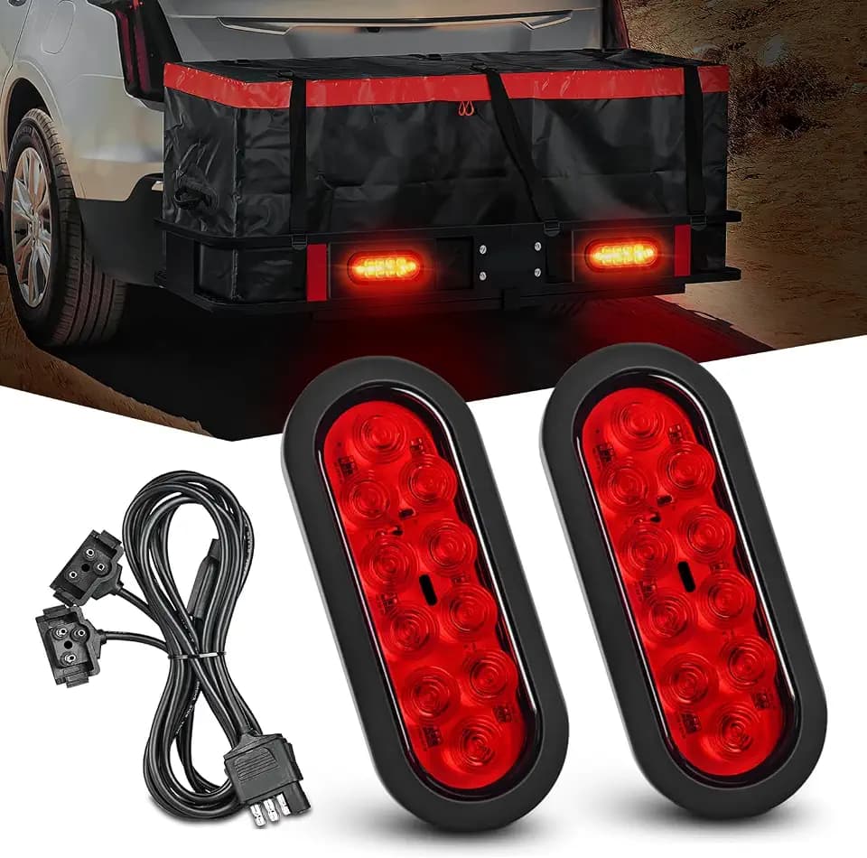Nilight Hitch Cargo Carrier Light Kit 2PCS 6" Red Oval LED Tail Lights