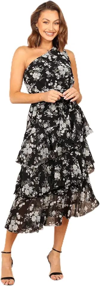 Petal & Pup Women's Brigette One Shoulder Tiered Midi Dress