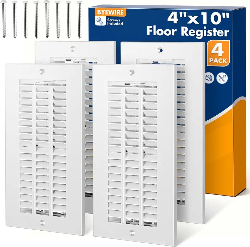 4 x10 Floor Registers, Floor Vent Covers 4 Pack, Heavy Duty Steel Walkable Vent Covers for Home Floor, Easy Adjust Air Supply Lever, for for Wall or Ceiling, White with Screws