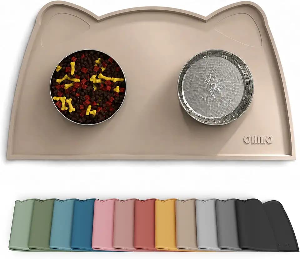 OHMO Cat Food Mat, Silicone Pet Feeding Mat, 18x9.8, Beige