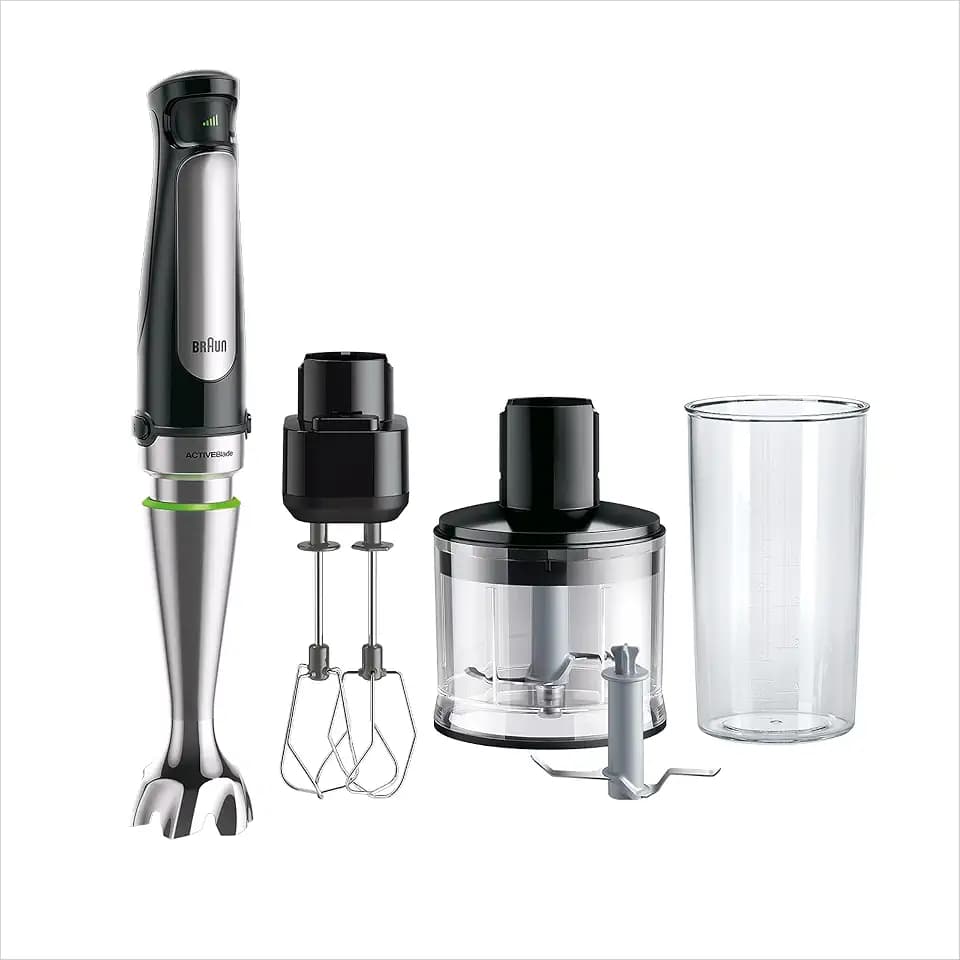 Braun Household Hogar MultiQuick 7 Mixer, Spritzschutz, spülmaschinenfest, BPA-frei, 600 ml, Zerkleinerer 500 ml, Eisklinge, MQ 7035XBI, 1000 W, Schwarz, MQ7035XBI