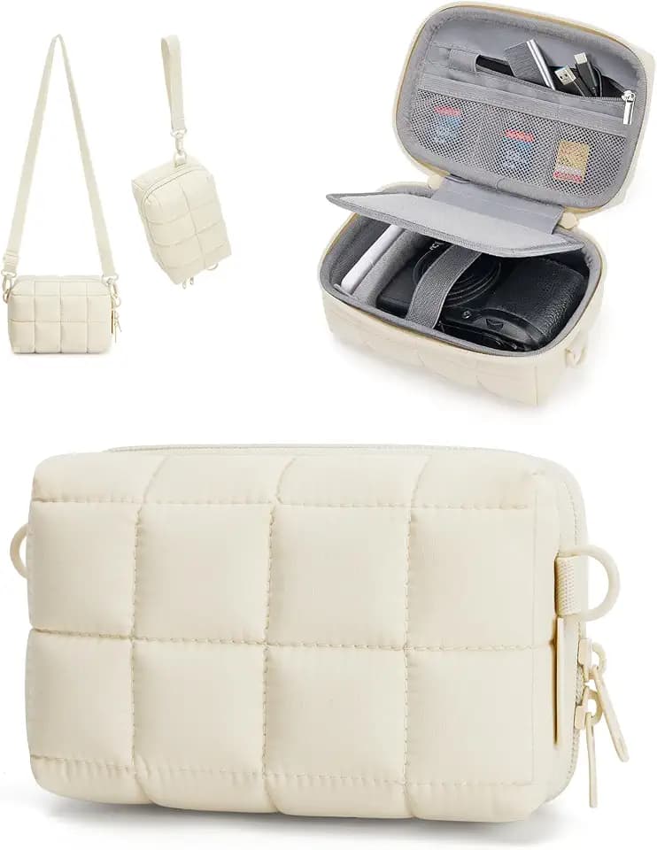 BAGSMART Small Puffy Digital Camera Case, Water-repellent, Beige