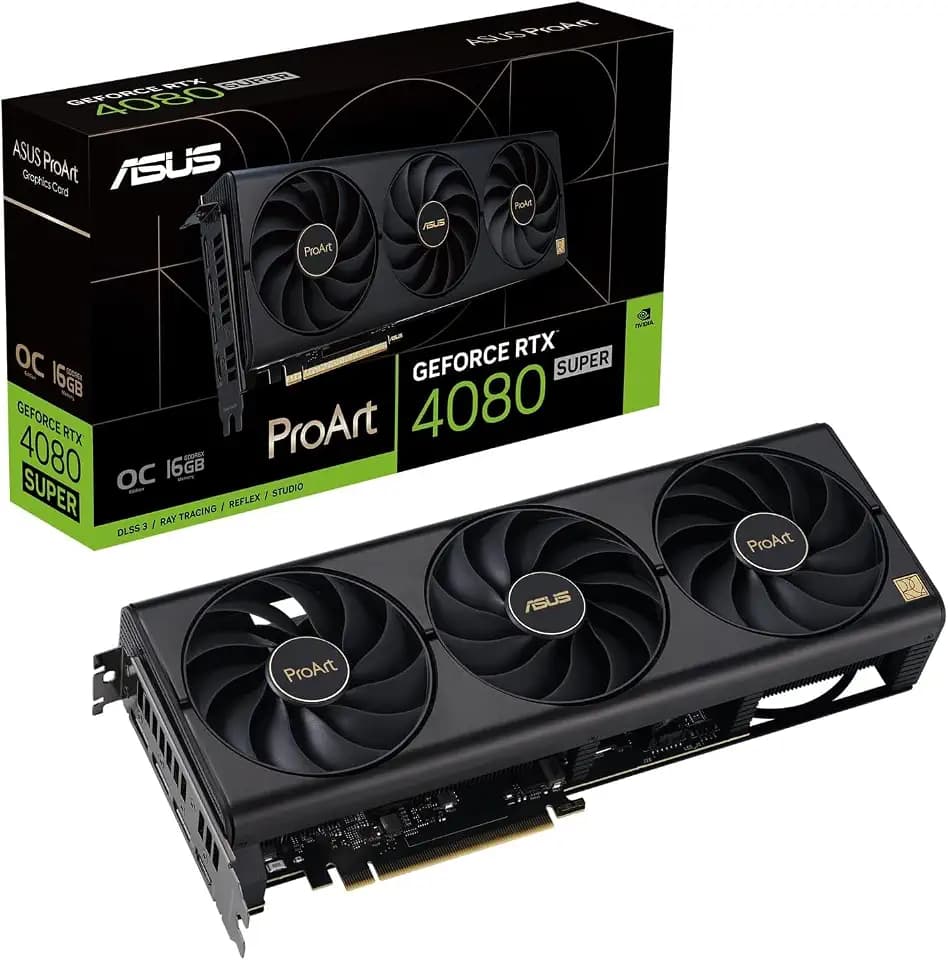 ASUS ProArt GeForce RTX 4080 SUPER OC Edition 16GB GDDR6X Gaming Grafikkarte (NVIDIA GeForce RTX4080 DLSS 3, PCIe 4.0, 1x HDMI 2.1a, 3X DisplayPort 1.4a, PROART-RTX4080S-O16G) + Indiana Jones