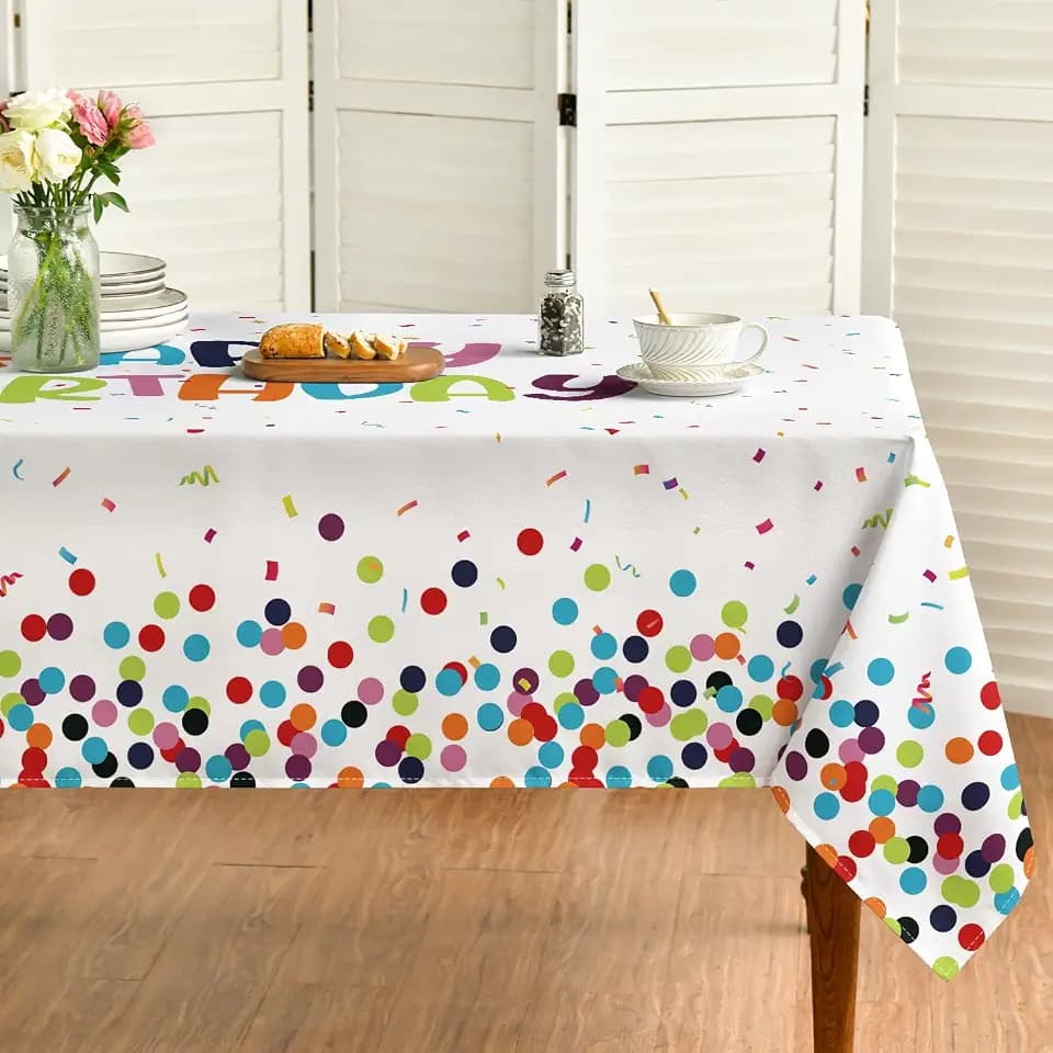 Horaldaily Happy Birthday Tablecloth, White, 60x104 Inch Rectangular