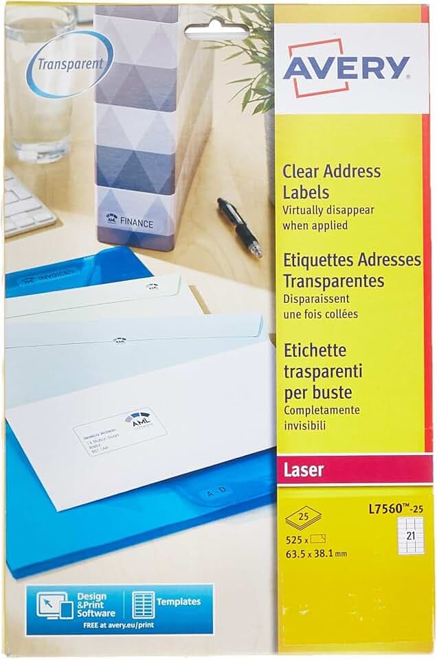 Avery Adressetiketten für Laserdrucker 14 pro Blatt 99,1 x 38,1 mm 350 Stück transparent