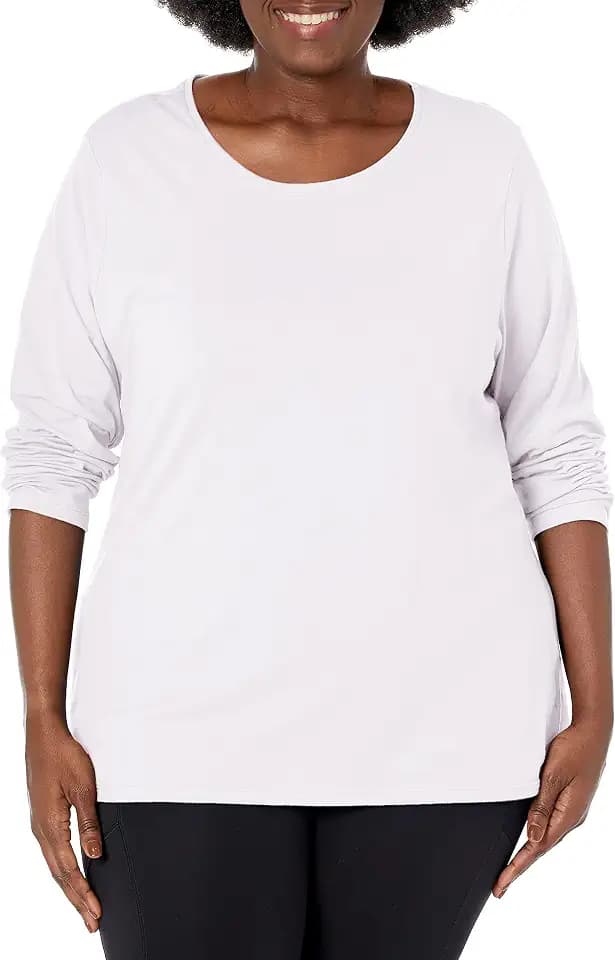 JUST My Size Women's Just My Size Plus-Size Long Sleeve Cotton T-Shirt, Scoop-Neck T-Shirts for Women