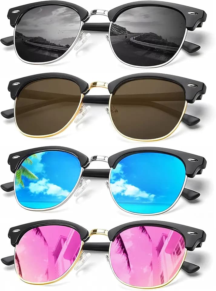 KALIYADI Sunglasses Men Polarized Sunglasses for Men Women Unisex Semi-Rimless Frame Retro Driving Sun Glasses UV Blocking