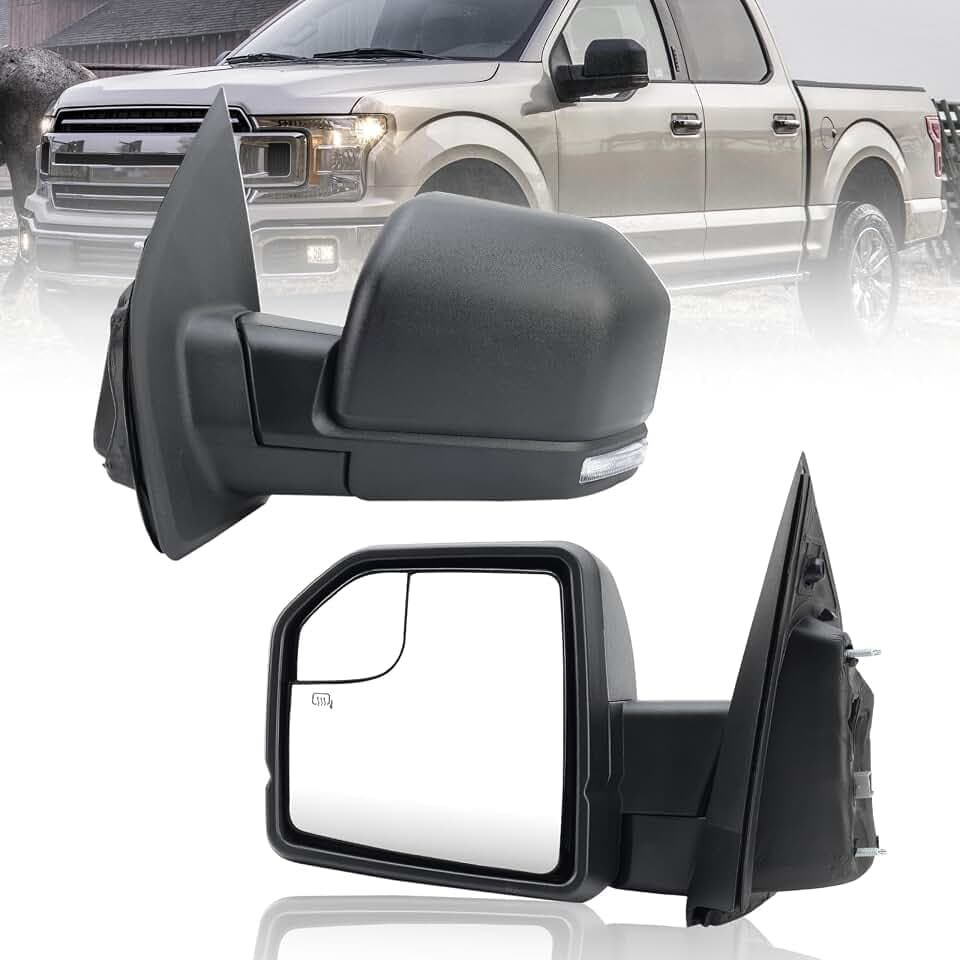 Left Driver Side Door Mirror with Blind Spot Glass Assembly Fits 2015-2020 Ford F150, Replacement Driver Left Side Door Mirror Textured Back with Turn Signal and Heated, Replace ‎FL3Z17683CB (6 Pins)
