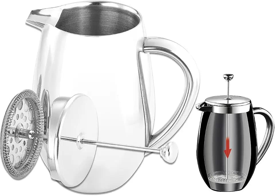 Rosenstein & Söhne Kaffeekanne: Thermo-Kaffeebereiter, French-Press, Edelstahl, doppelwandig, 1 Liter (Kaffeekanne Edelstahl doppelwandig, Kaffezubereiter, Espresso)
