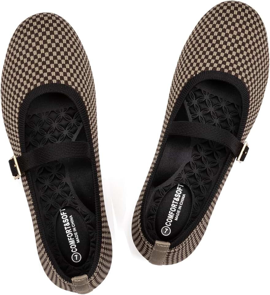 Frank Mully Women's Mary Jane Flats Comfortable Dressy Ballet Flats Casual Round Toe Slip On Washable Knitted Fabric Office Work Woman Shoes