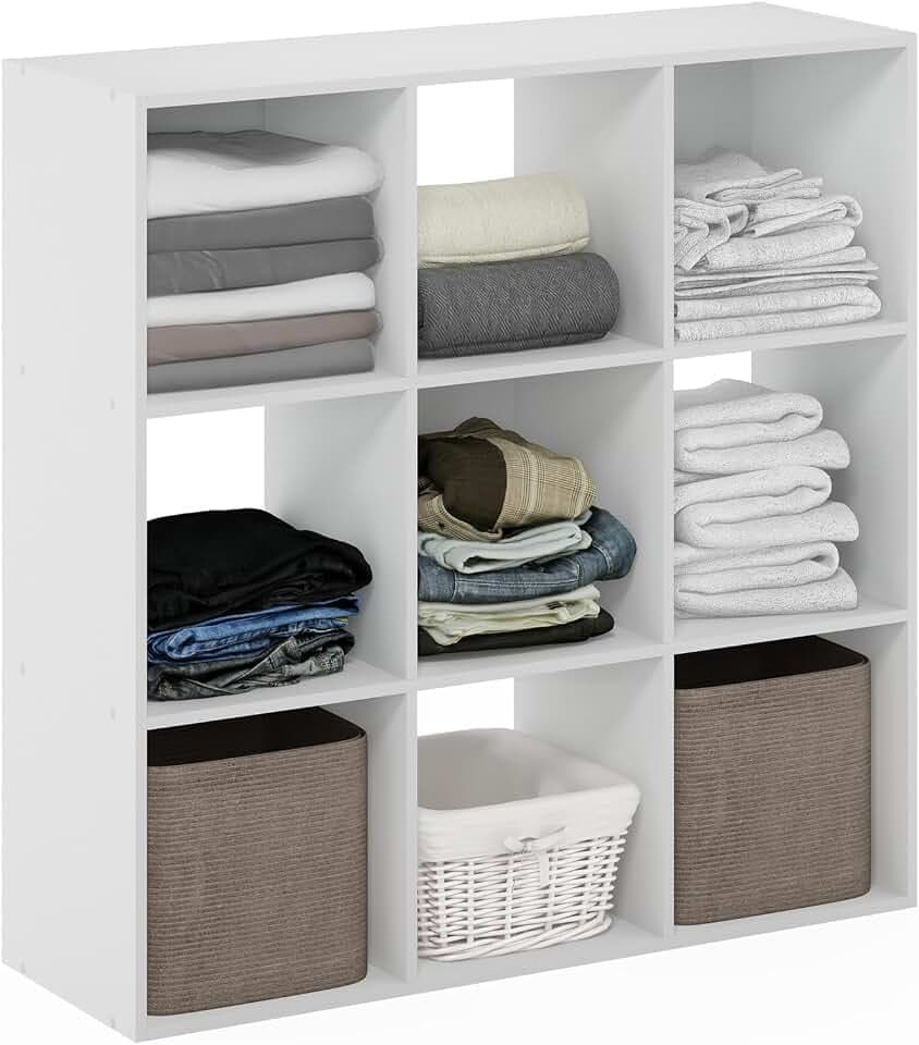 Furinno Pelli Kubisches Mehrzweck-Kleider- und Schrankaufbewahrungsregal, 9 Würfel, Weiß