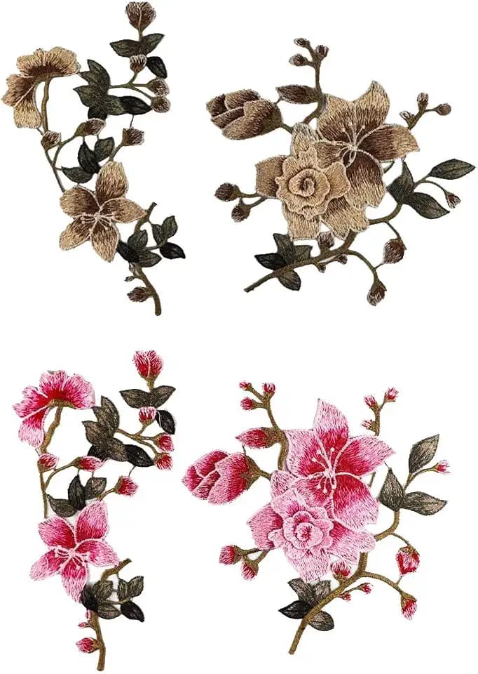 2 Sätze Spitzen-Stoffflicken, Stickflicken, Blumenapplikationen, Stickblumen, Kleiderflicken, Kleiderapplikationen, Stoffstickereiapplikationen