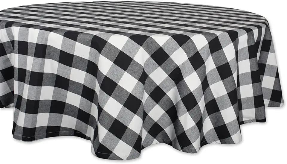 DII Buffalo Check Collection, Classic Farmhouse Tablecloth, 70" Round, Black & White