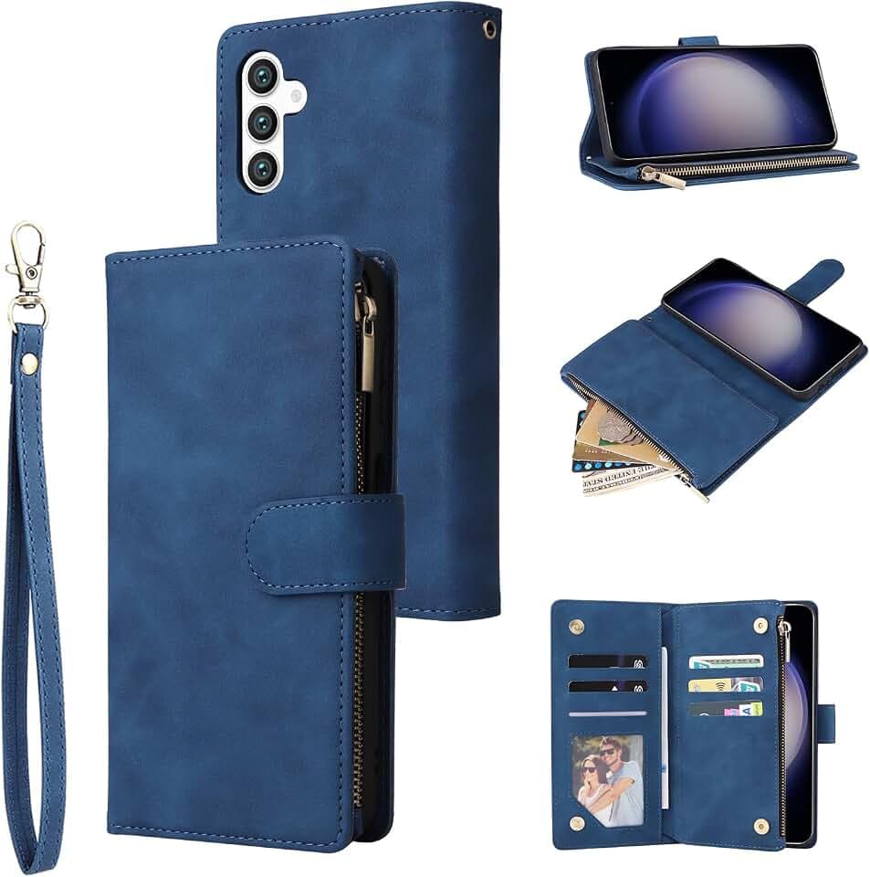 QLTYPRI Hülle für Samsung Galaxy S25, Premium Leder Handyhülle mit Große Kapazität 6 Kartenfach and 1 Reißverschluss Tasche Ständer Schutzhülle für Samsung Galaxy S25 - Blau