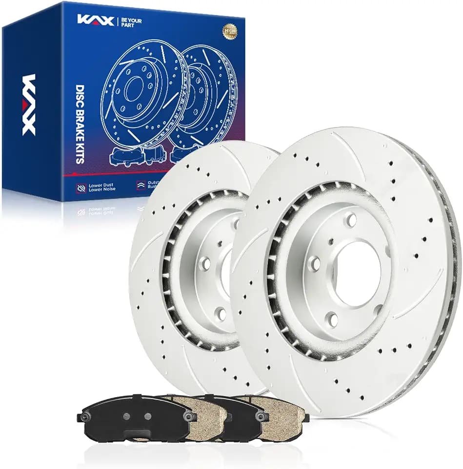 KAX Front Brake Kit, Drilled and Slotted Brake Rotors, Ceramic Brake Pads | Fits INFINITI G35 2003-2004, Nissan 350Z 2003-2005, INFINITI G35 2005 3.5L, Automotive Replacement Brake Kit